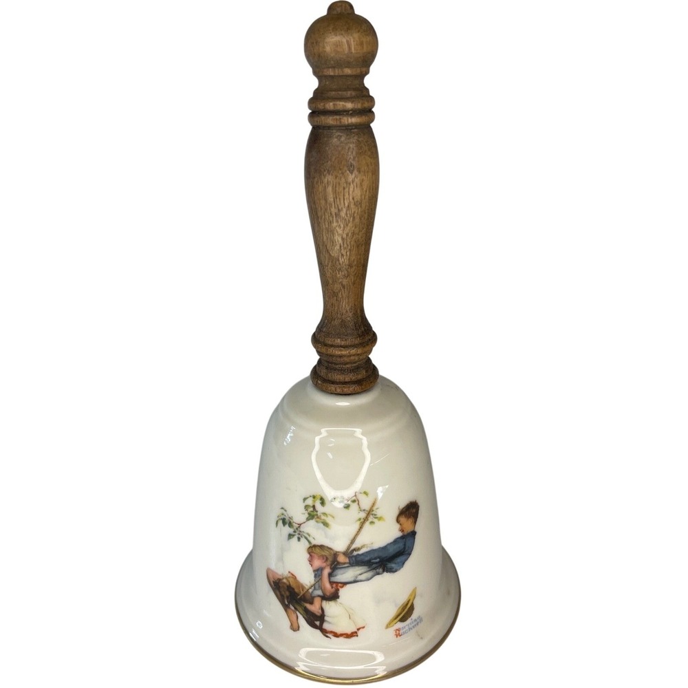 Gorham Norman Rockwell Flying High 1980 Fine China Bell Wooden Handle Vintage